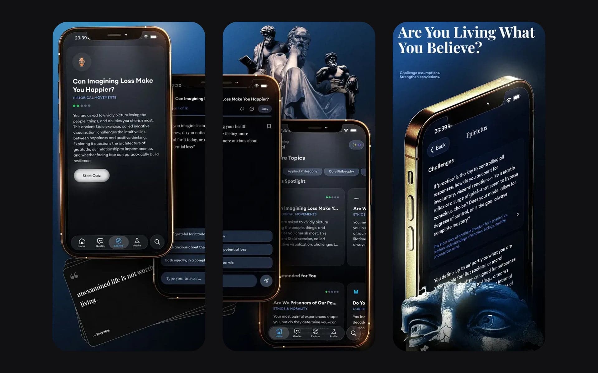 Screens from the app: a question, a reflection and a check on your beliefs