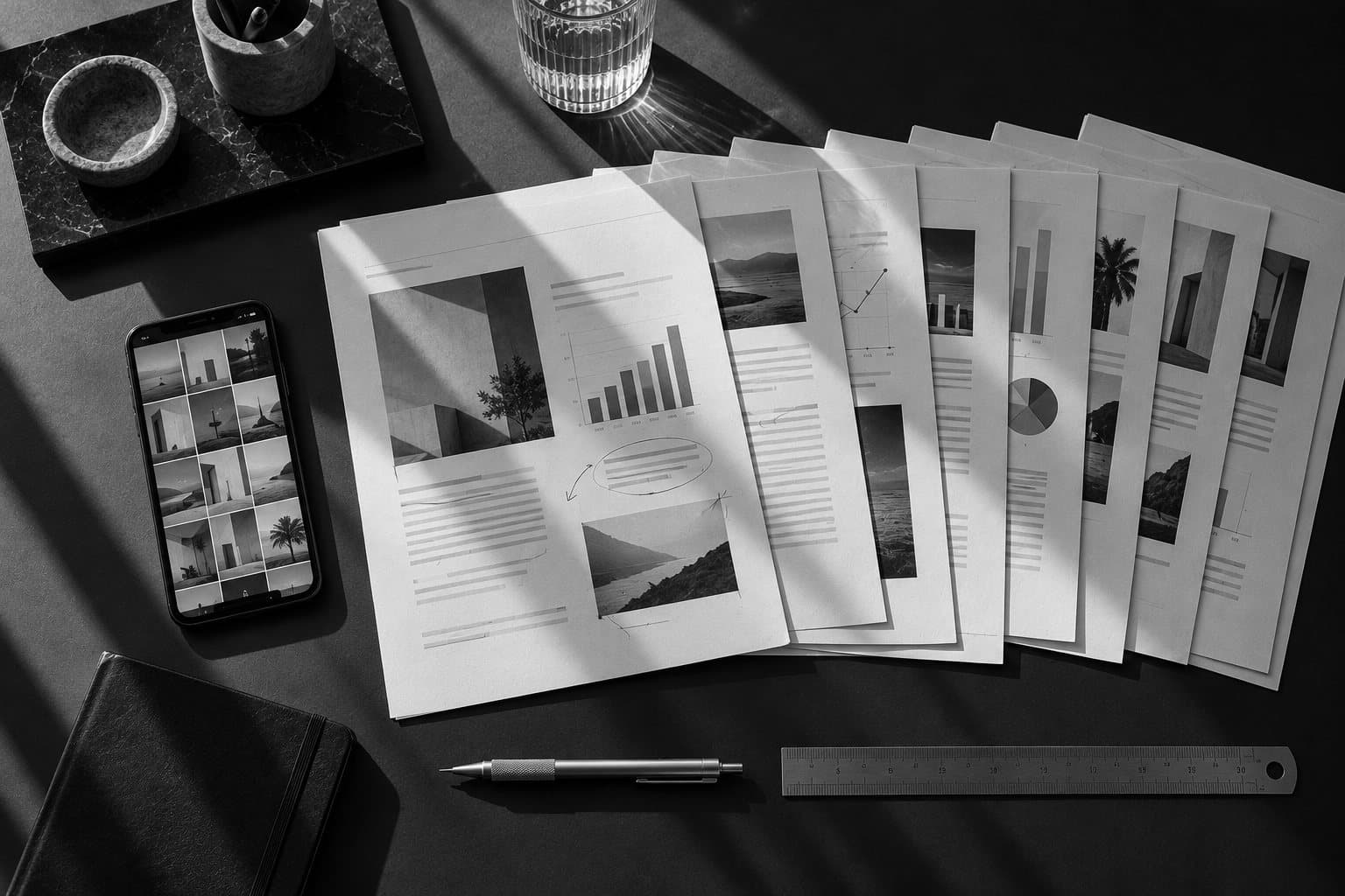 A printed brand audit report, marked up in pencil